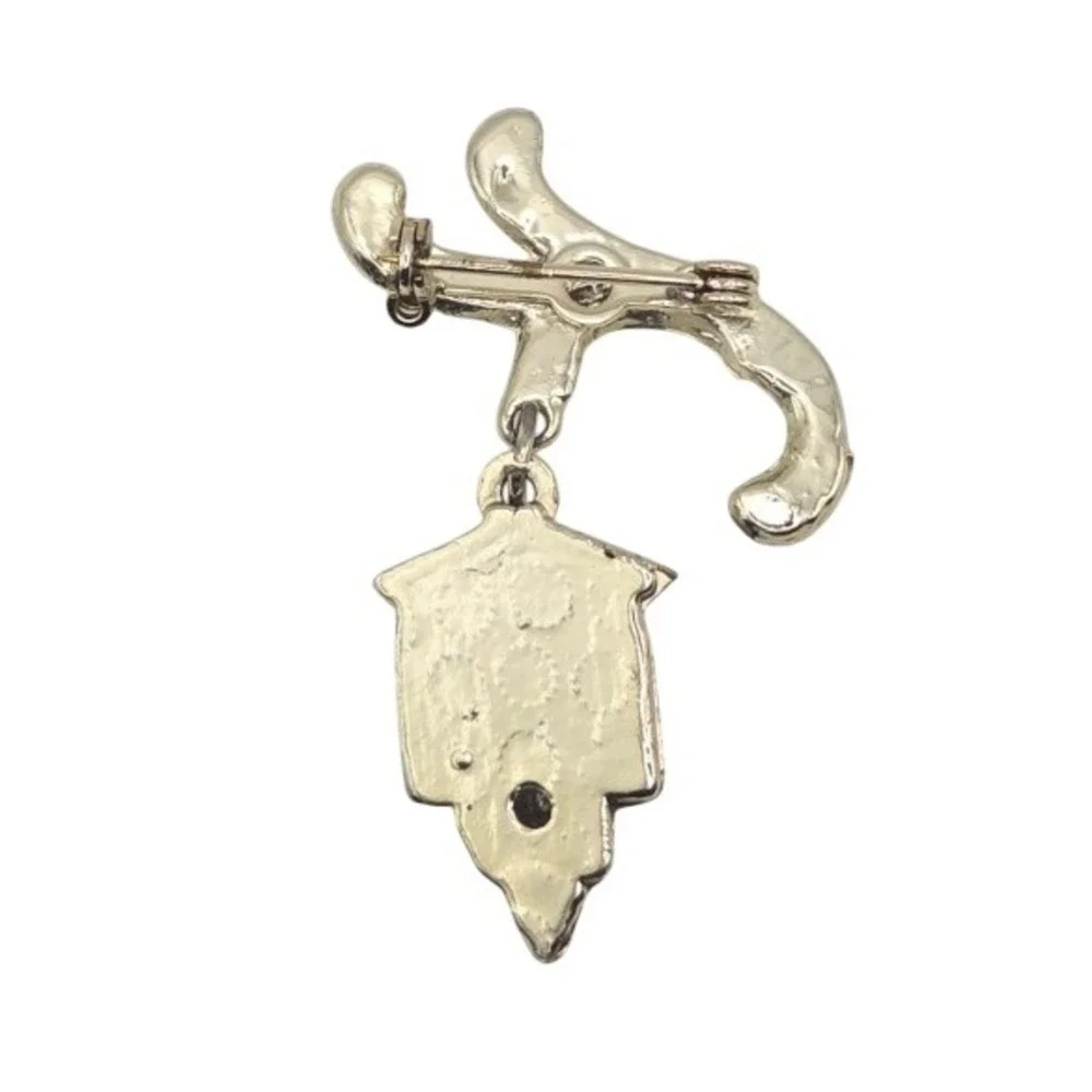 Vintage Silver Tone Lamp Charm Brooch with Rhinestones Movable Dangle‎ Accent